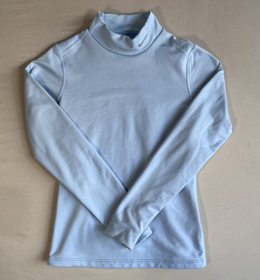 Nike FITDRY Women’s M Blue Solid Mock Neck Long Sleeve Tee
